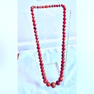 Art Deco Vintage Celluloid Bead Long Roaring Necklace In Burnt Orange 31" 1920s